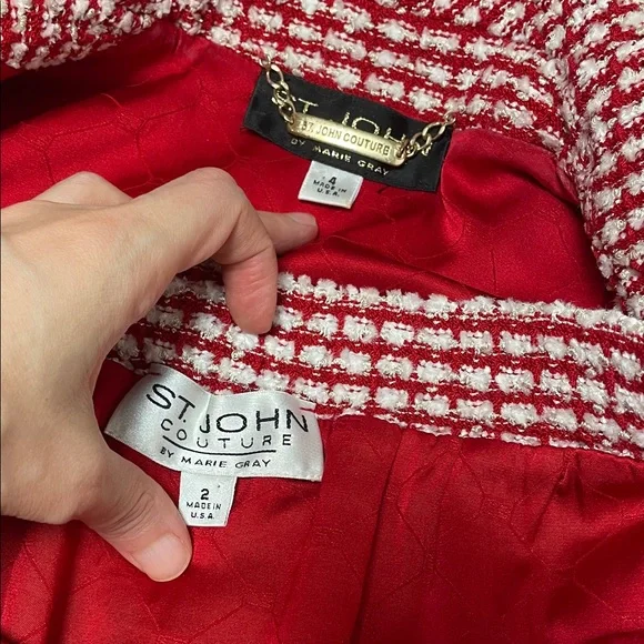 St. John couture metallic crystal gold chain trim 3 pc knit boucle Tweed - Picture 13 of 17